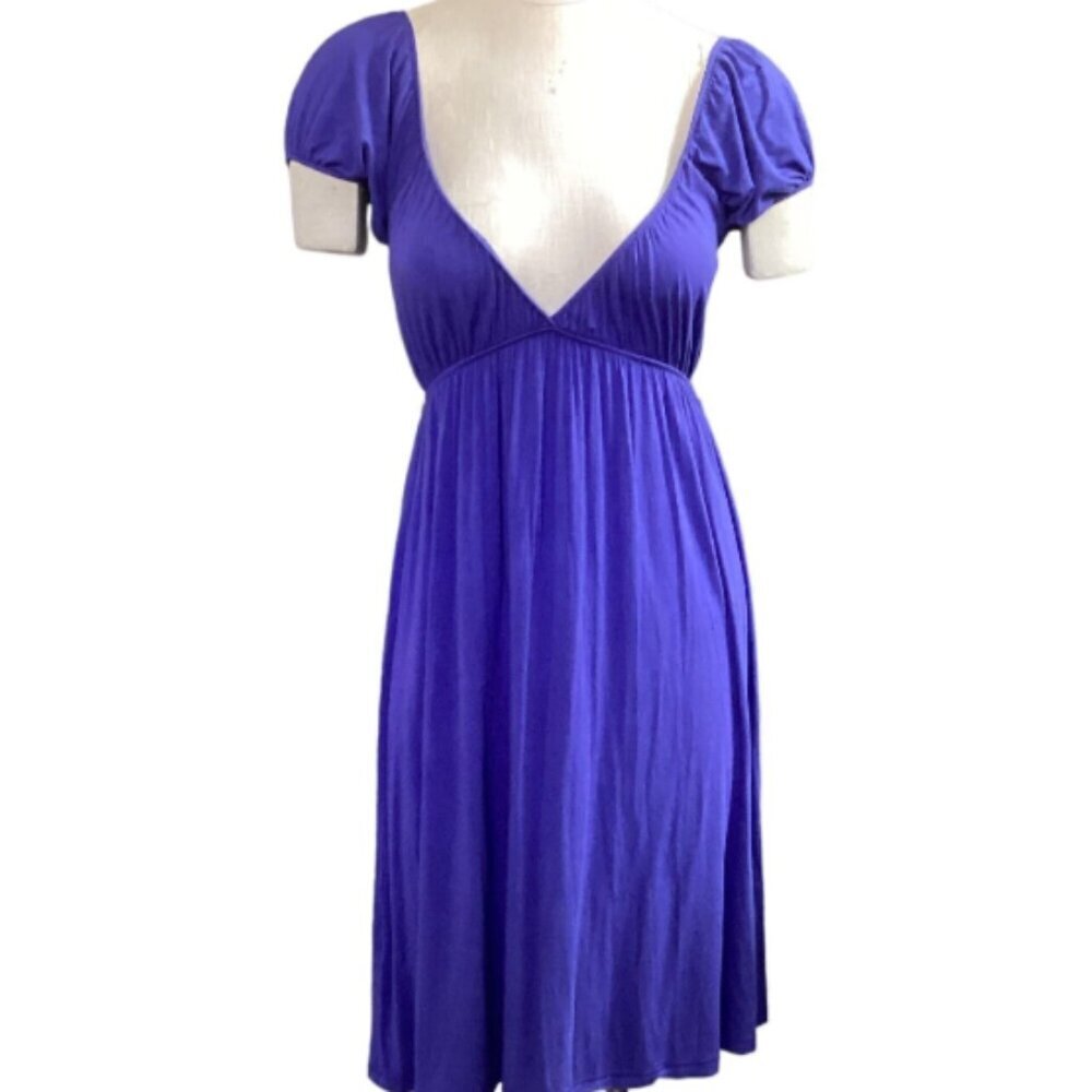 Lush‎ V-Neck Short Sleeve Peasant Dress Sz S Cobalt Blue 25R